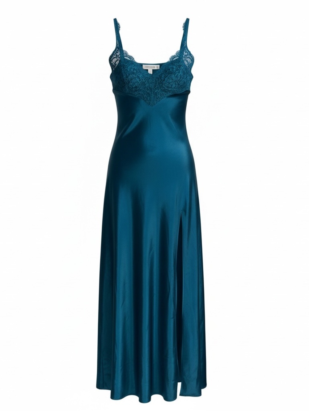 Victoria's Secret Teal Satin Lace-Trim Slip Dress